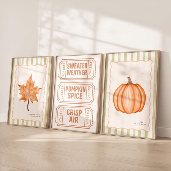 UNFFRAMED Fall Wall Art Set Autumn Posters, Pumpkin Spice Decor Sweater Weather Sign Cozy Leaf Poster Rustic Farmhouse Aesthetic Set 3 Prints 16x24