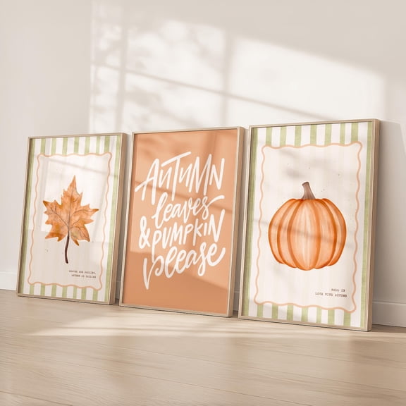 UNFFRAMED Fall Wall Art Set Autumn Posters, Pumpkin Spice Decor Sweater Weather Sign Cozy Leaf Poster Rustic Farmhouse Aesthetic, Set Of 3 Set 3 Prints 20x30