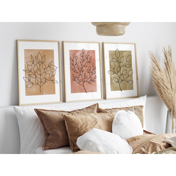 UNFFRAMED Fall Wall Art Set Posters, Wildflowers Posters, Flower Line Art Posters, Autumn Floral Posters, Botanical Decor Set 3 Prints 16x24