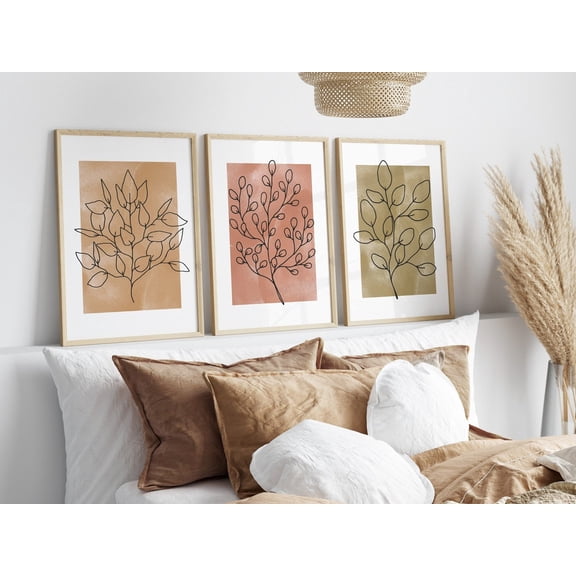 UNFFRAMED Fall Wall Art Set Posters, Wildflowers Posters, Flower Line Art Posters, Autumn Floral Posters, Botanical Decor Set 3 Prints 20x30