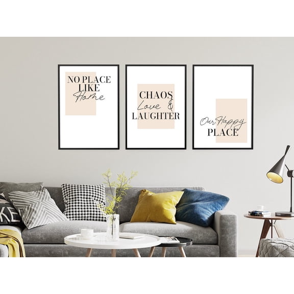 UNFFRAMED Family Quote Posters Set, Minimalist Home Wall Decor, Our Happy Place Living Room Art Set 3 Prints 16x24