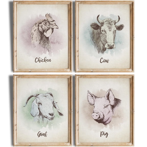 UNFFRAMED Farm Animal Portrait Art Posters Set Set 4 Prints 20x30