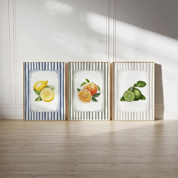 UNFFRAMED Farmhouse Citrus Poster Set, Nancy Meyers Kitchen Wall Art Set 3 Prints 8x12