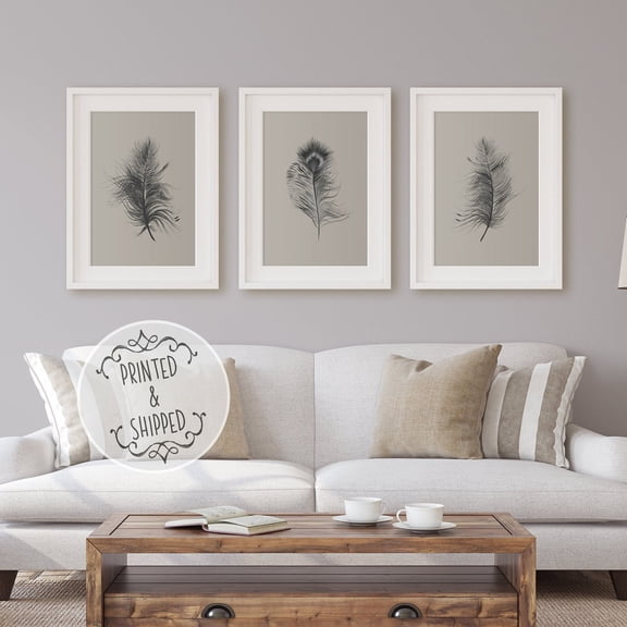 UNFFRAMED Feather Posters, Set Of 3, Feather Art, Botanical Art, Ostrich Feather,Peacock Feather, Grey Feather, Home Decor, Feather Wall Art Set 3 Prints 16x24
