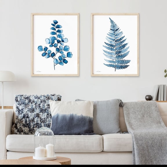 UNFFRAMED Fern Posterset, Boho Art, Plant Poster, Nature Illustration, Botanical Decor, Garden Art, Wildflower, Navy Blue Set 2 Prints 8x12