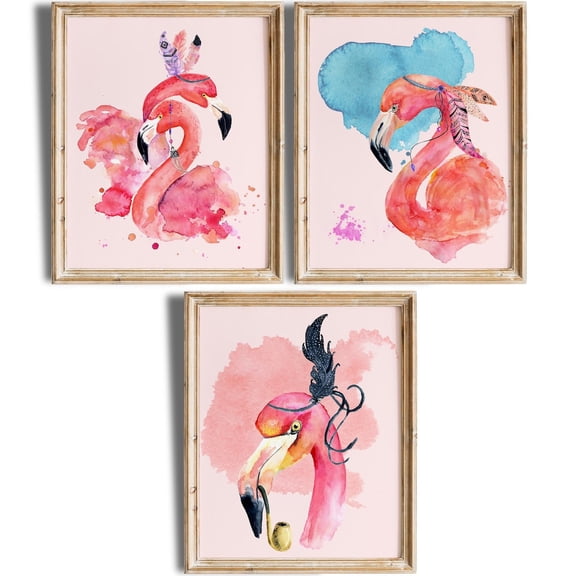 UNFFRAMED Flamingos Wall Art Posters Set Set 3 Prints 8x12