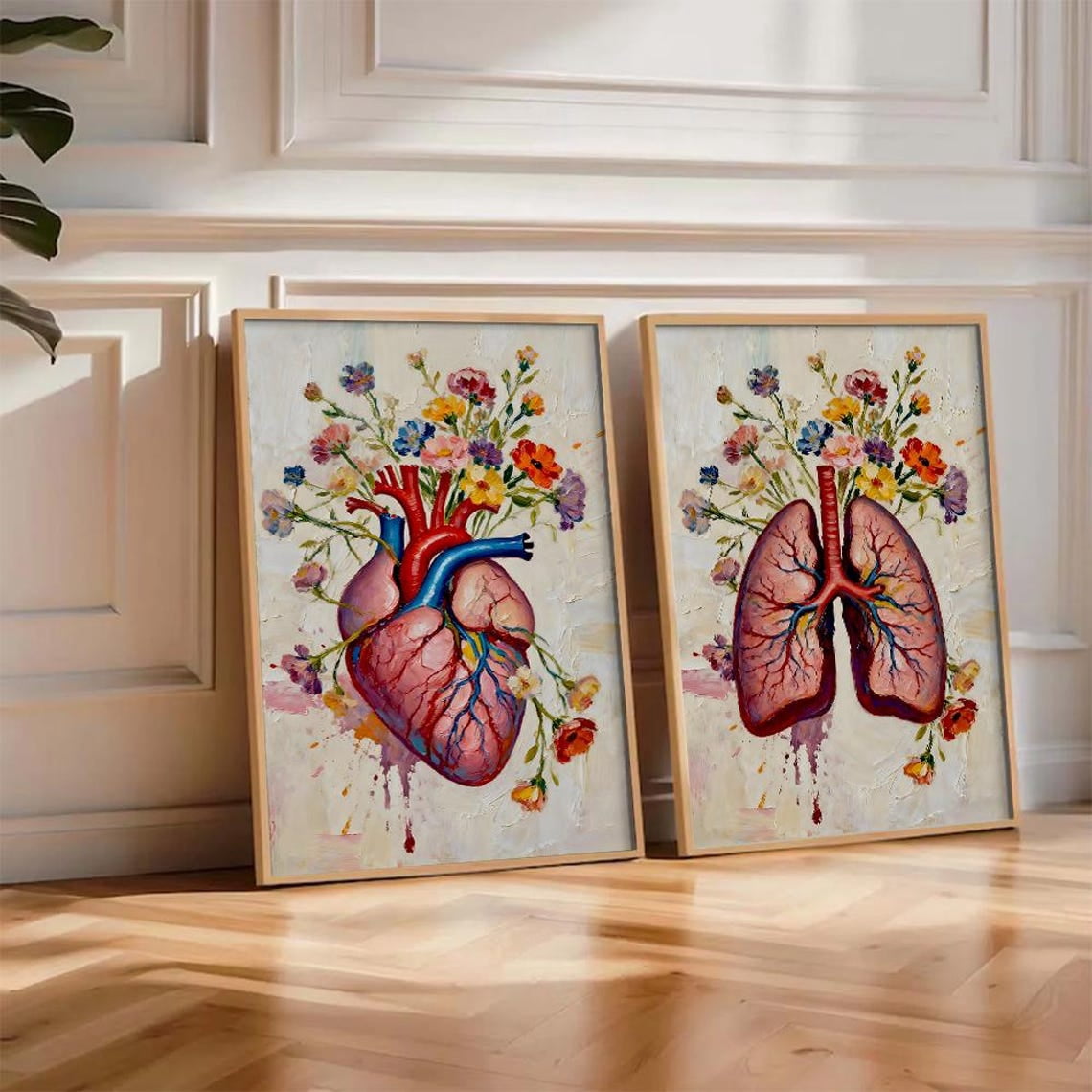 UNFFRAMED Floral Anatomy Poster Set Heart & Lungs Botanical Wall Art ...