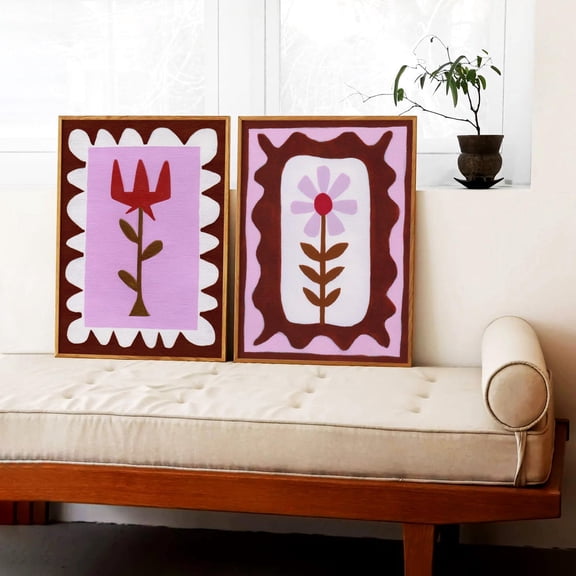 UNFFRAMED Floral Art Print Set Of 2, Retro Flower Wall Art, Bold Unor Poster Duo, Modern Boho Home Decor, Playful Whimsy Art #333 Set 2 Prints 20x30