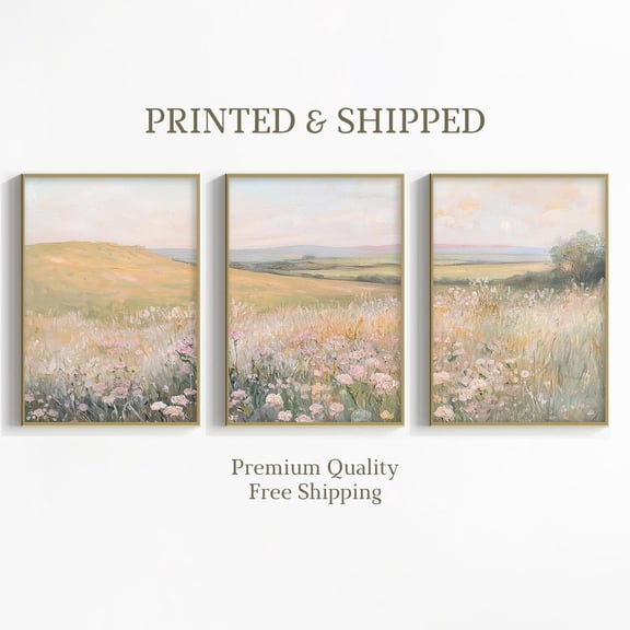 UNFFRAMED Floral Landscape Set Neutral Posterpring Country 3 Pieces Cottage Wall Art, French Country, Farmhouse Decor, Mailed Art Set 3 Prints 16x24