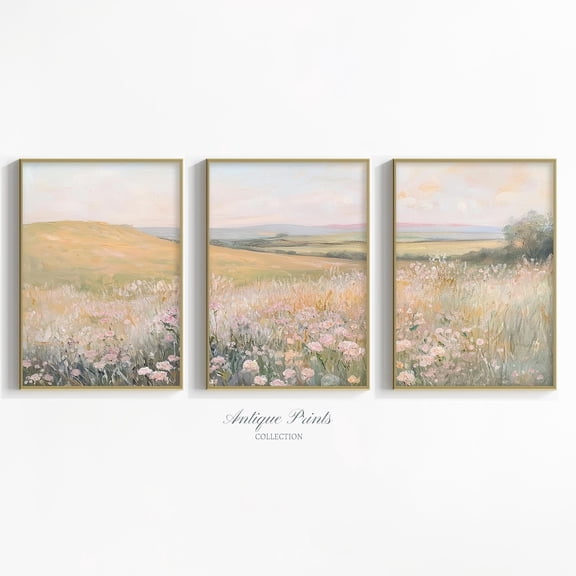 UNFFRAMED Floral Landscape Set Neutral Posterpring Country 3 Pieces Cottage Wall Art, French Country, Farmhouse Decor Set 3 Prints 12x18
