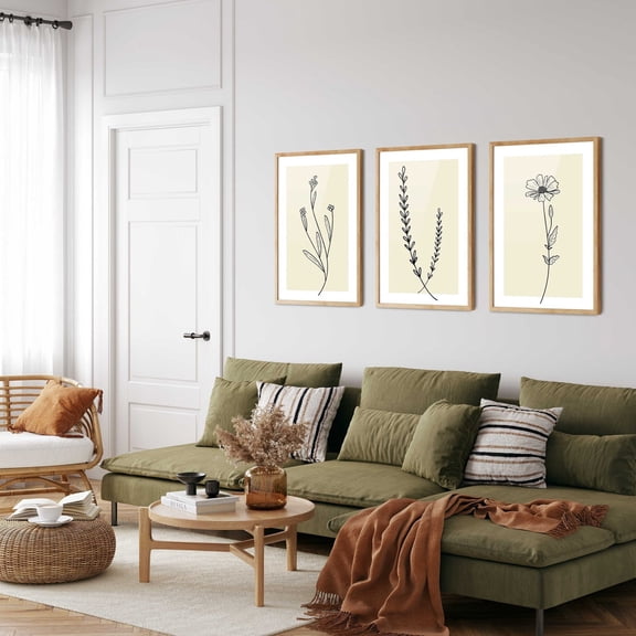 UNFFRAMED Floral Line Art Prints Set, Botanical Gallery Wall Decor Set 3 Prints 20x30