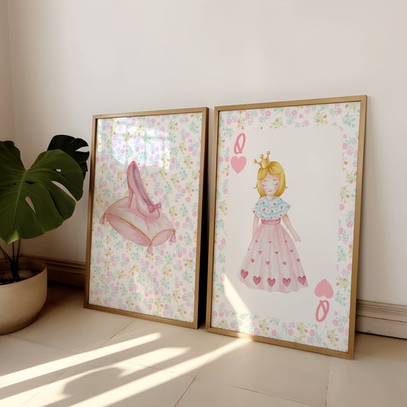 UNFFRAMED Floral Nursery Art Prints Set, Pink Princess Decor Set 2 Prints 20x30