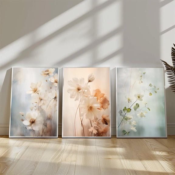 UNFFRAMED Floral Print Set, Soft Color Botanical Art Set 3 Prints 20x30