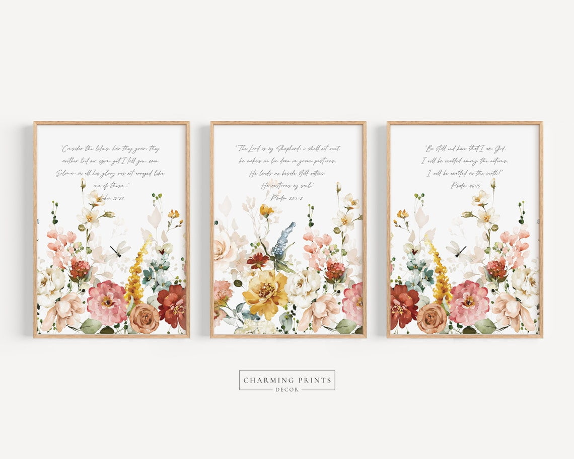 UNFFRAMED Floral Scripture Christian Art Prints Set Of 3 Printed ...