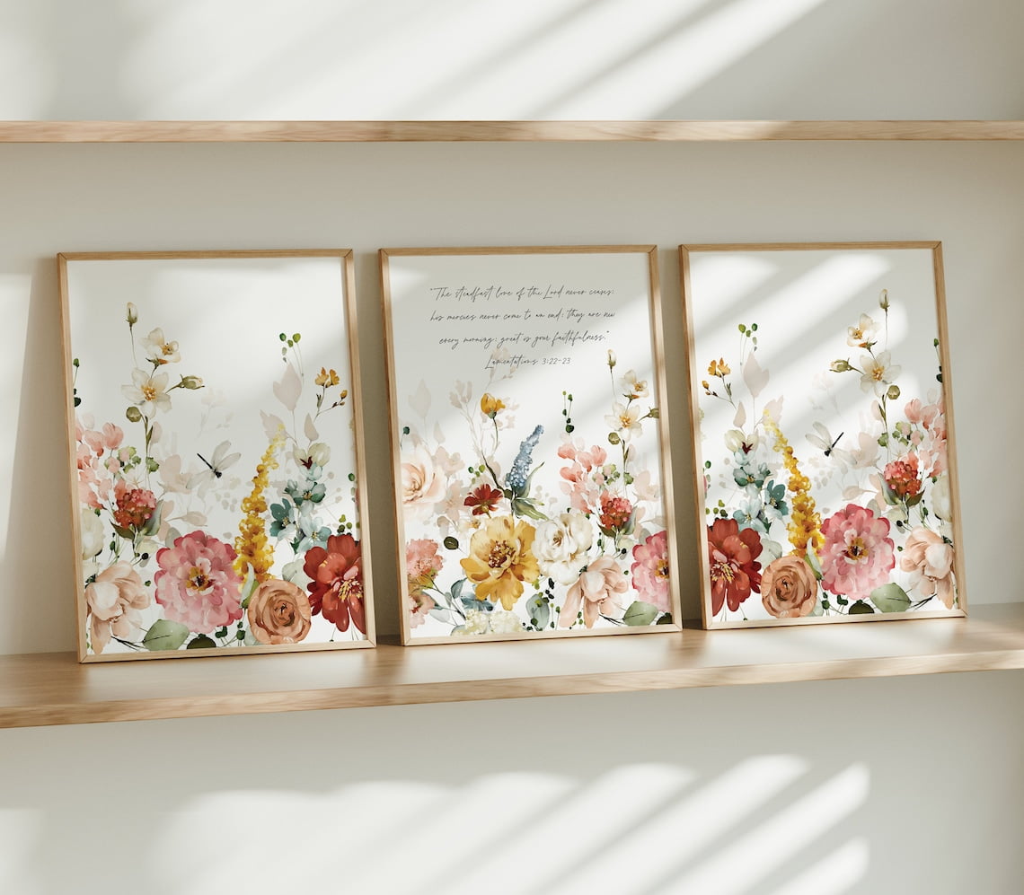 UNFFRAMED Floral Scripture Wall Art Lamentations 3 Set Of 3 Printed Art ...