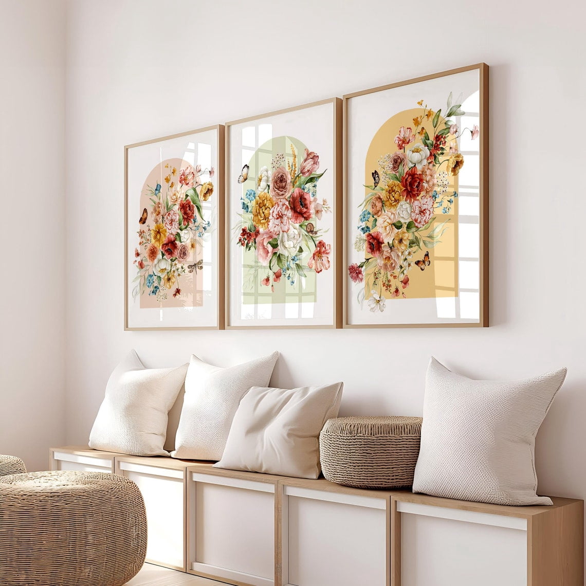 UNFFRAMED Floral Wall Art Posters, Boho Botanical Set Set 3 Prints ...