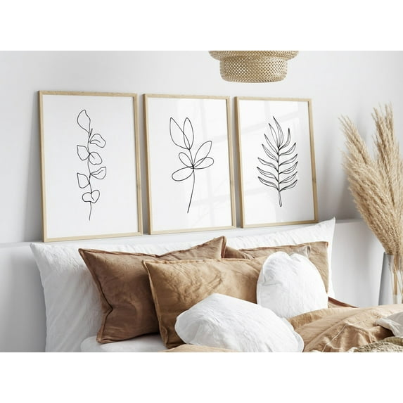 UNFFRAMED Flower Line Art Poster, Minimalist Flower Drawing, Floral Posters, Eucalyptus Botanical Art Poster Set 3 Prints 8x12
