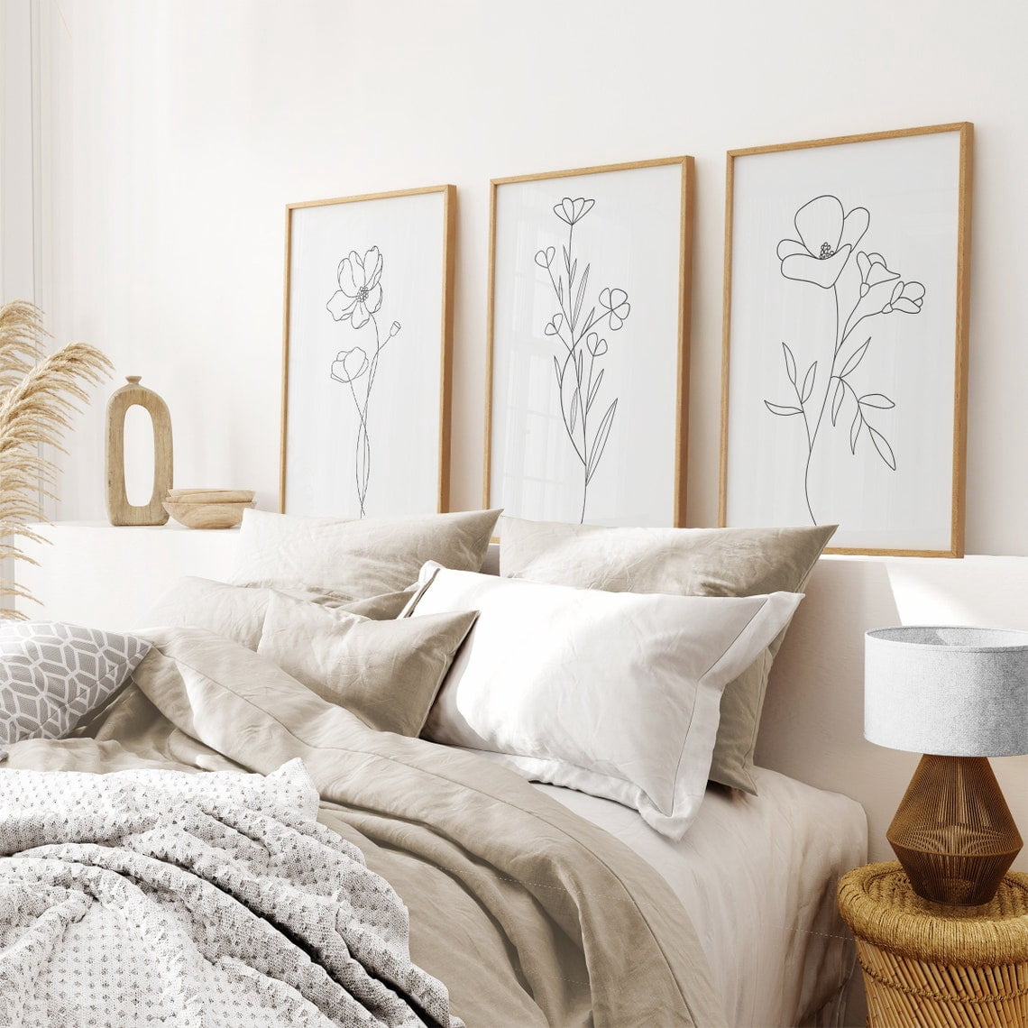 UNFFRAMED Flower Line Art Print Set Of 3, Minimalist Home Decor Set 3 ...