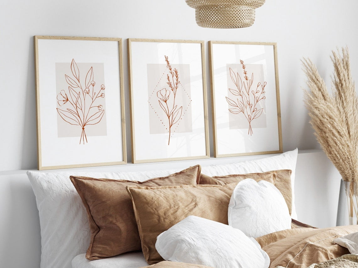 UNFFRAMED Flower Line Art Set Posters, Minimalist Wall Art, Neutral ...