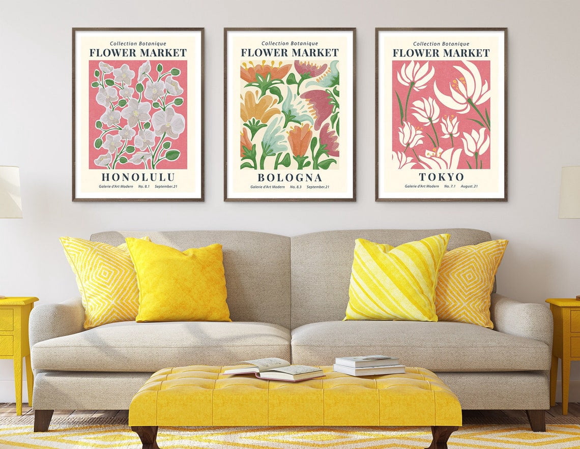 UNFFRAMED Flower Market Poster Set Of 3 Wall Art Spring Flowers Floral ...