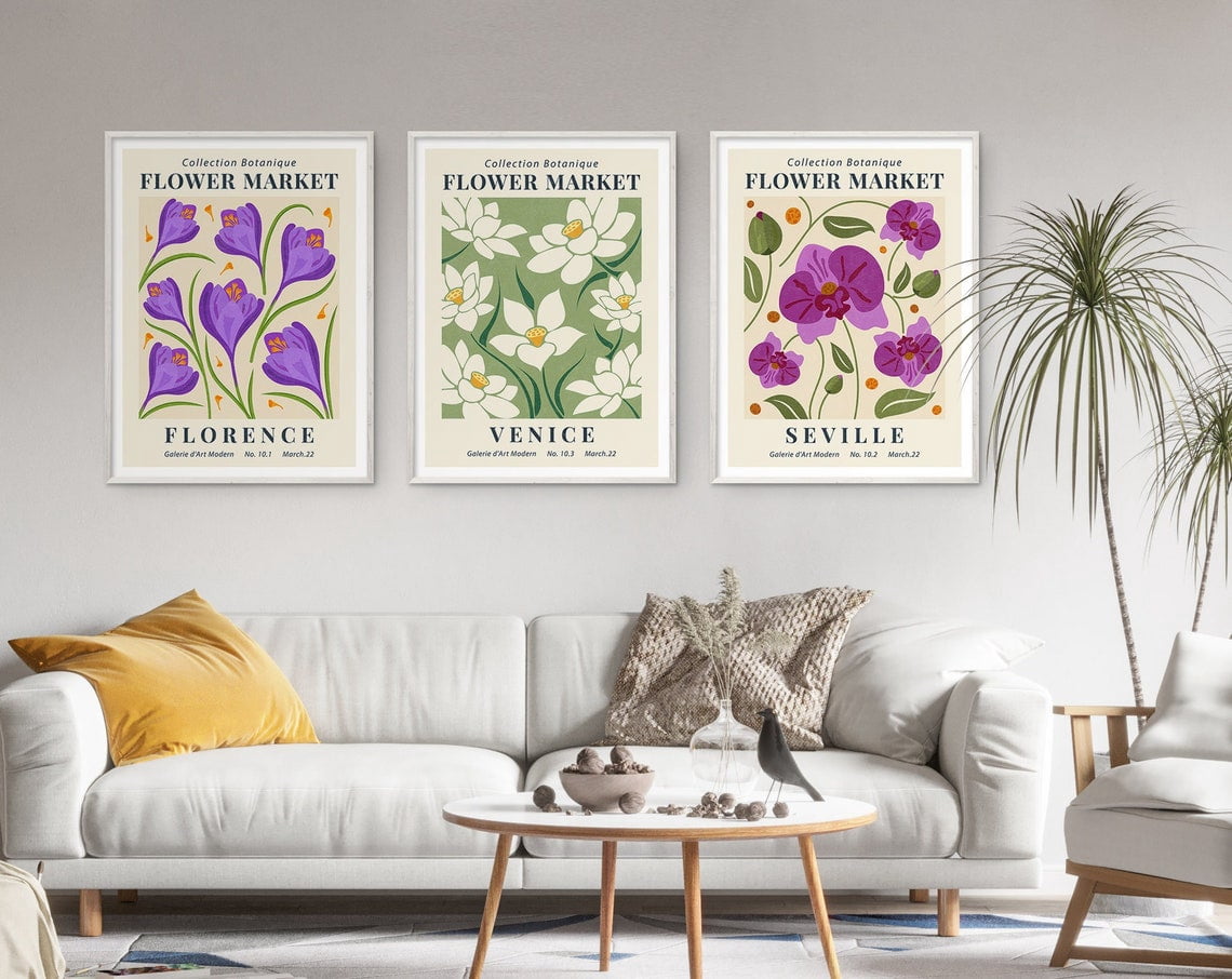 UNFFRAMED Flower Market Poster Set Of 3 Gallery Wall Art Spring Floral ...