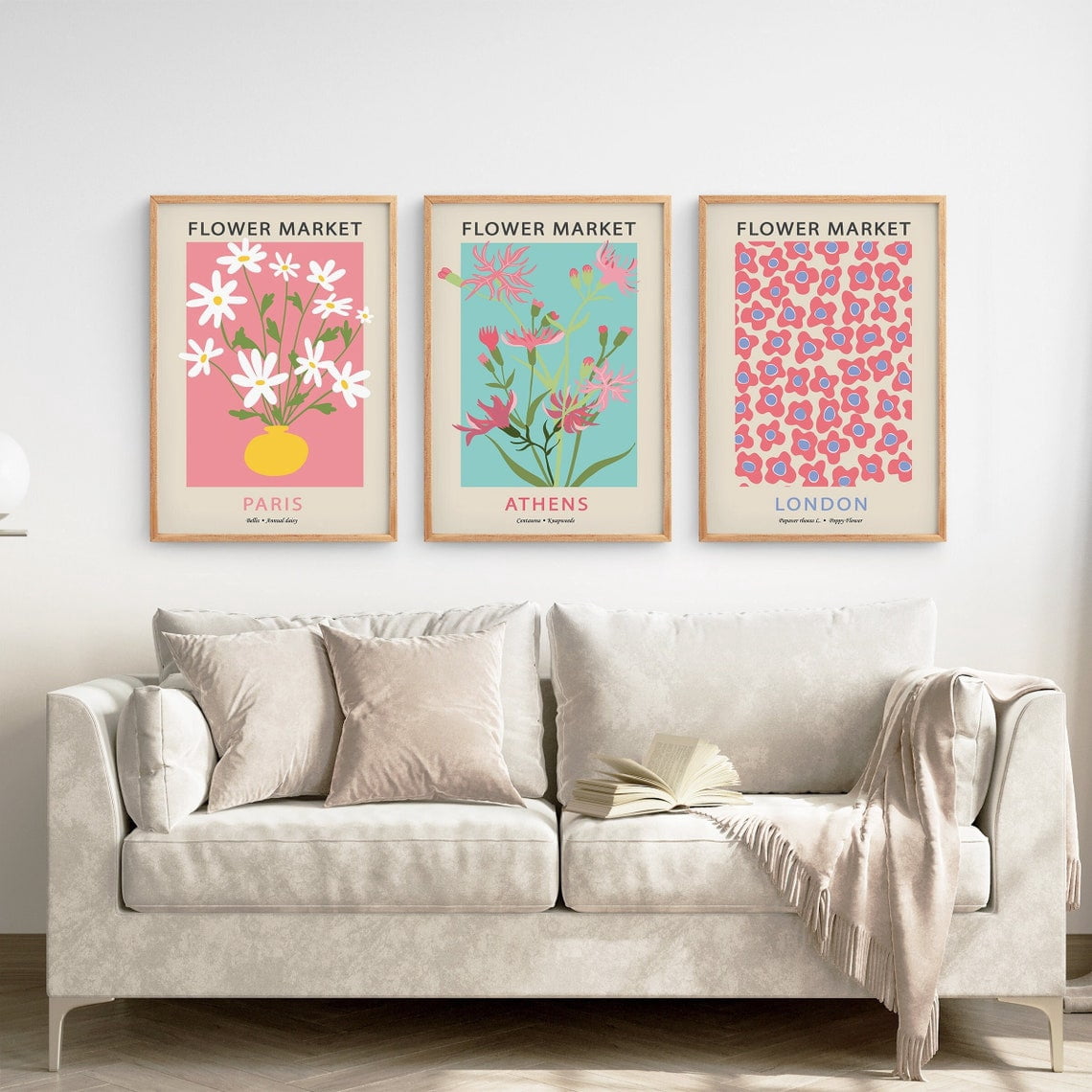 UNFFRAMED Flower Market Prints, Girls Room Wall Art, Flower Poster Set ...