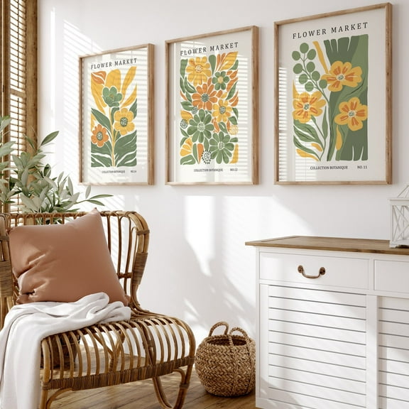 UNFFRAMED Flower Market Wall Art Prints, Botanical Flowers Print Set, Abstract Flower Art, Floral Wall Art Set Of 3, Danish Pastel, Sage Green Set 3 Prints 8x12