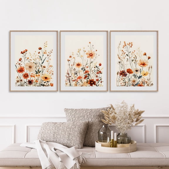 UNFFRAMED Flower Poster Set, Fall Floral Wall Art, Botanical, Neutral Wildflower Poster, Floral Nursery Wall Art Set 3 Prints 8x12