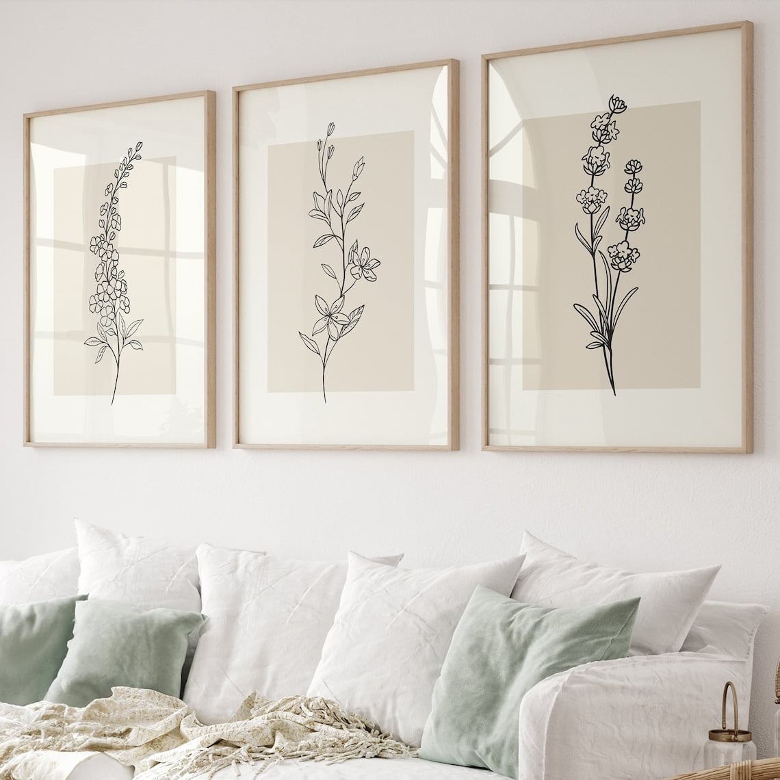 UNFFRAMED Flower Posters Gallery Wall Art Set Of 3 Print, Minimalist ...