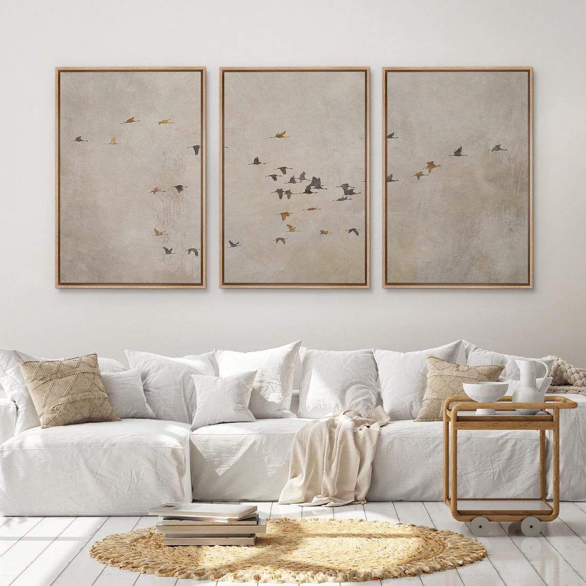Unfframed Flying Birds Wall Art Minimalist Set Of 3 Neutral Photo Inspiration