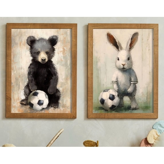 Luvia Football Nursery Decor, Football, Set Of 2, Woodland Animals, Boys Room Decor Sports, Toddler Room Decor Boy Children, Modern Wall Decor Set 2 Prints 12x18 UNFRAMED