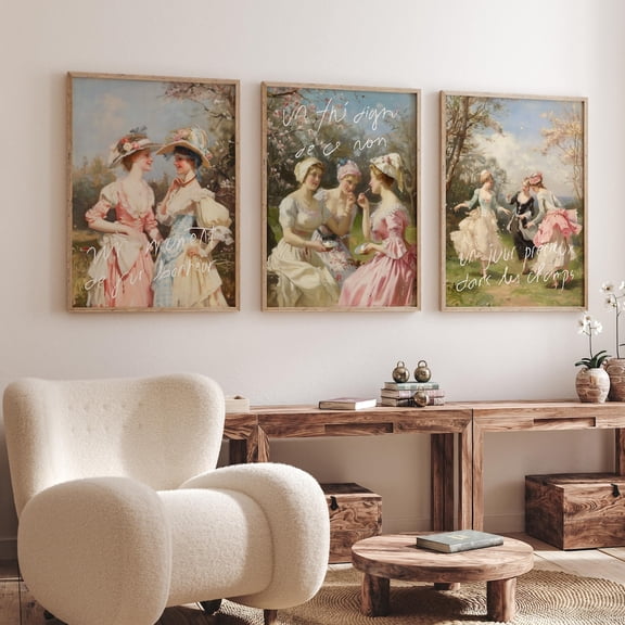 Luvia French Rococo Women In Garden Art Set Of 3 Posters - Feminine Friendship - Pastel Countryside Tea Time Prints, Modern Wall Decor Set 3 Prints 8x12 UNFRAMED