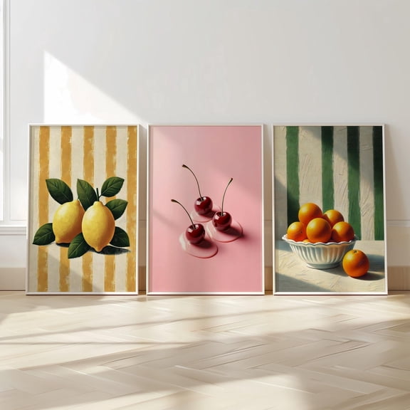 Luvia Fruits, Set Of 3 Trendy Preppy Poster, Fruit Kitchen Decor, Kitchenretro Food Print, Modern Wall Decor Set 3 Prints 8x12 UNFRAMED