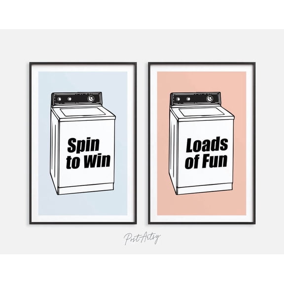 Luvia Fun Laundry Prints Utility Room Art Laundry Room Set Of 2 Laundry Posters Retro Laundry Wall Hangign Wash Room Refresh, Modern Wall Decor Set 2 Prints 20x30 UNFRAMED