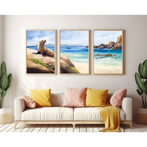 UNFFRAMED Galapagos Islands Poster Set Of 3, Sea Lion And Tropical Beach Wall Art, Ecuador Coast Decor, Pacific Ocean Poster, Nature Art Set 3 Prints 8x12