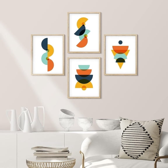 UNFFRAMED Gallery Wall Art Prints Set Of 4, Mid-Century Modern Bright Polygon, Abstract Geometric Prints, Minimalist, Vintage Poster Set 4 Prints 20x30