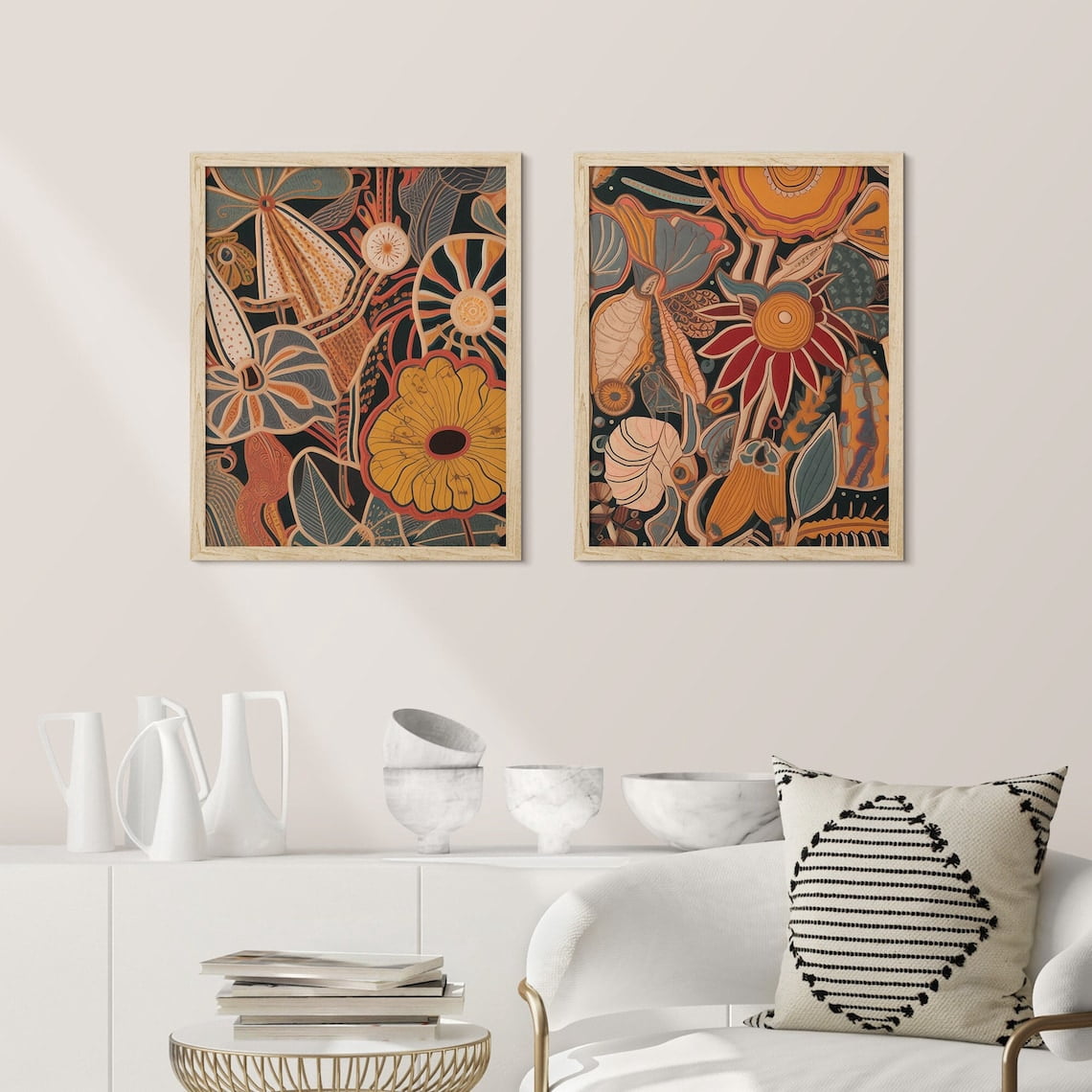 UNFFRAMED Gallery Wall Art Prints Set Of 2 Botanical Floral Print Mid ...