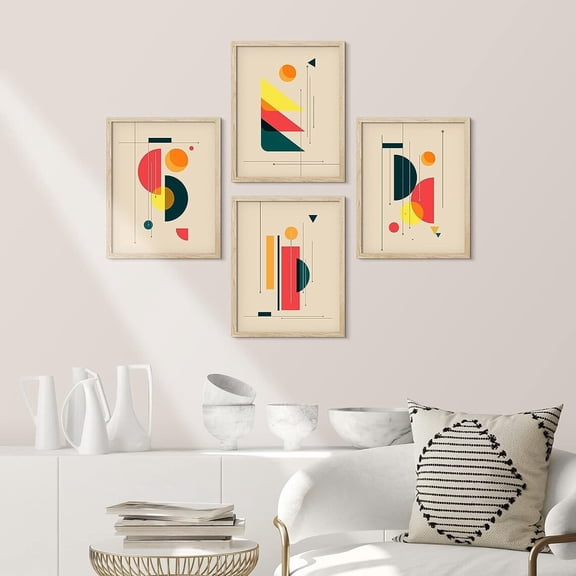 UNFFRAMED Gallery Wall Art Prints Set Of 4, Mid-Century Modern, Retro Shape Polygons Wall Art, Abstract Multicolor Poster, Set 4 Prints 8x12