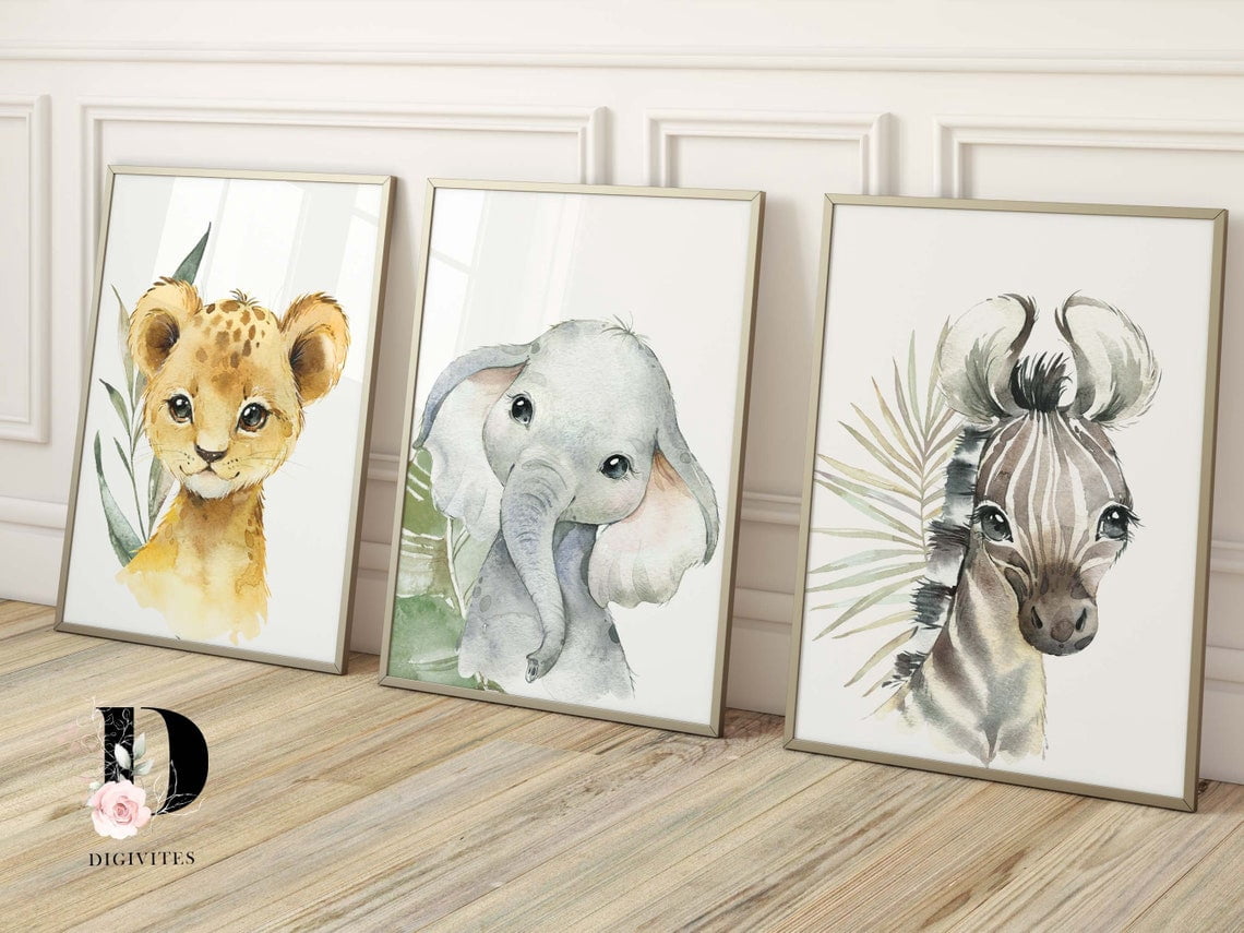 UNFFRAMED Gender Neutral Nursery Wall Art, Safari Animal Nursery Prints ...
