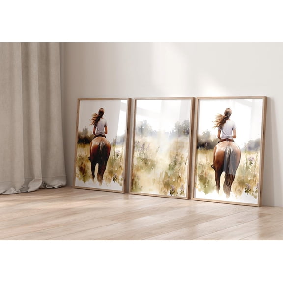 UNFFRAMED Girls And Horses Set Of 3 Wall Art, Country Girls Wall Art, Horse Girls, Girl Nursery Art, S174 Set 3 Prints 16x24