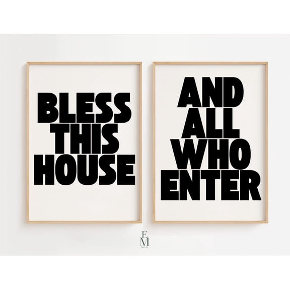 UNFFRAMED God Bless This Home Poster Set, Modern Christian Farmhouse Decor Set 2 Prints 8x12