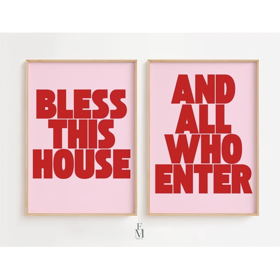 UNFFRAMED God Bless This Home Poster Set, Modern Christian Farmhouse Decor Set 2 Prints 8x12