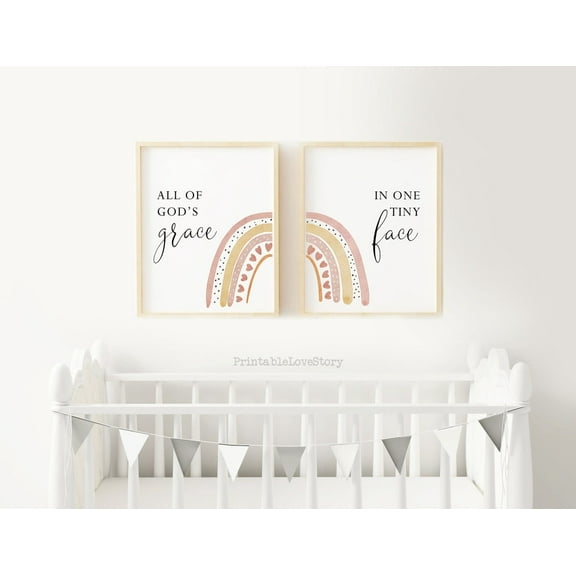 UNFFRAMED All of God's grace in one tiny face printable,prints nursery,Christian baby,Rainbow nursery decor,Wall prints for nursery Set 2 Prints 12x18