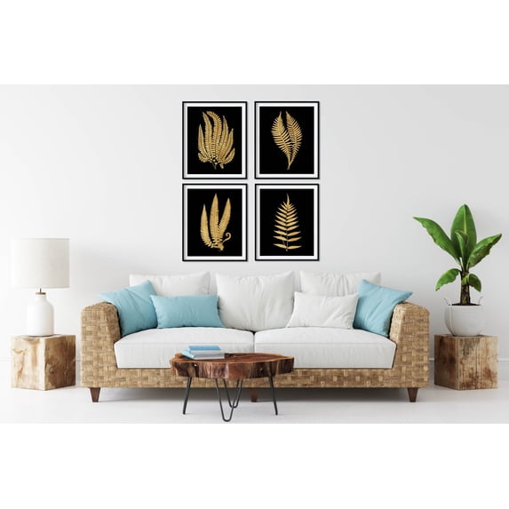 UNFFRAMED Gold Fern Print Set, Botanical Wall Art () Set 4 Prints 20x30