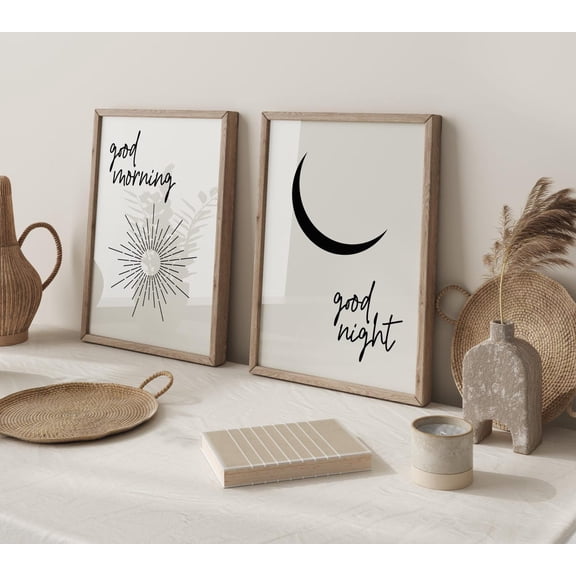 UNFFRAMED Good Night Poster Good Night Moon Bedroom Wall Art Minimalist Above Bed Decor Set Posters Sun And Moon Wall Art Nursery Decor Set 2 Prints 8x12