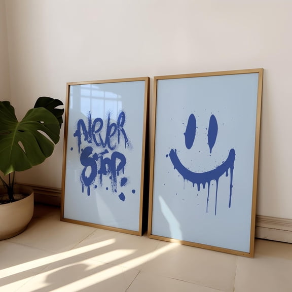 UNFFRAMED Graffiti Art Prints Set, Smile Face, Never Stop Set 2 Prints 8x12
