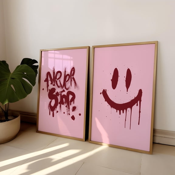 UNFFRAMED Graffiti Set Of 2 Print, Smile Face Print, Never Stop Print, Gen Z Print Set, Street Art Print, Motivational Wall Art, Girly Print Set Set 2 Prints 8x12
