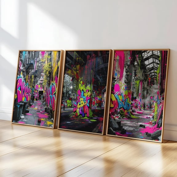 UNFFRAMED Graffiti Street Art Poster Set, Colorful Urban Wall Art Posters For Modern Home Decor Set 3 Prints 8x12