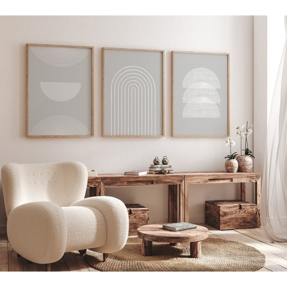 UNFFRAMED Gray Abstract Wall Art, prints, Boho Geometric Art, Minimalist Abstract, Livingroom Wall Decor, Mid Century Abstract, Printable Art Set 3 Prints 20x30