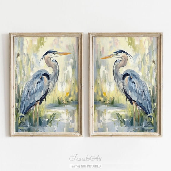 UNFFRAMED Great Blue Heron Posters, Bird S, Coastal Wall Art, Set Of 2 Posters, Nautical Beach House Decor, Modern Artwork, Nature Set 2 Prints 8x12